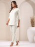Off White Cotton Solid Staright Pant
